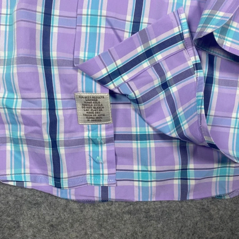 Peter Millar Men's Plaid Button Down Shirt Small Purple Aqua Blue Seaside Finish